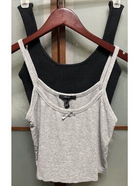 Forever 21 Ribbed Knit Cropped Tank Top 2pcs Womens Medium Black Gray Stretch